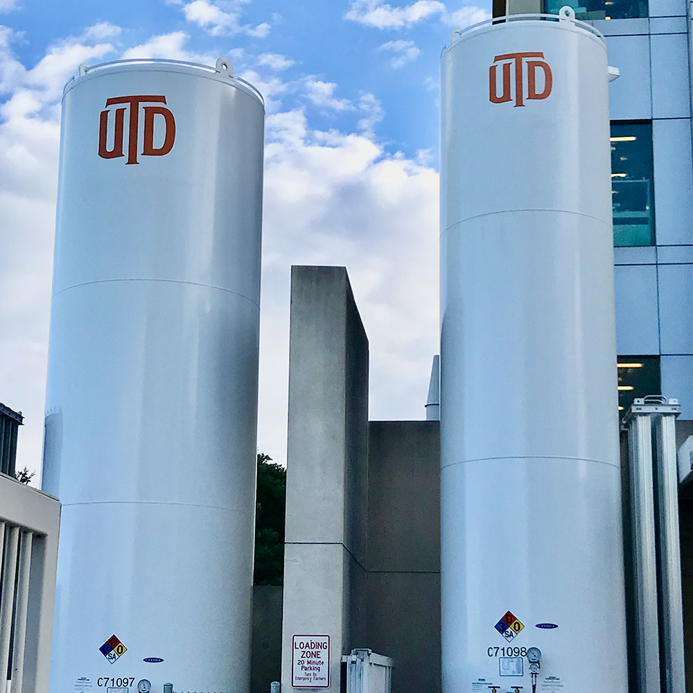 Two new nitrogen tanks have been installed outside the southwest corner
 of the Natural Science and Engineering Research Lab, in anticipation of the day when
 all of the University’s researchers can return.