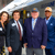 From left: Dee Leggett and Gary Slagel from the DART Board join Dr. Calvin D. Jamison, vice president for Facilities & Economic Development, and Dr. Richard C. Benson, president of The University of Texas at Dallas, on a tour of one of the new trains that will be serving UTD Station.